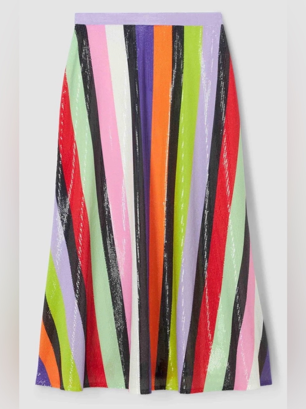 Rainbow Striped Sequin Midi Skirt Elastic Waist Medium